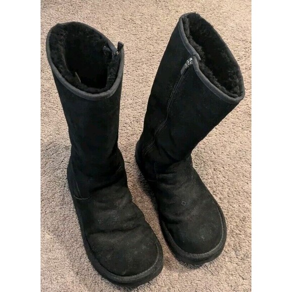 Women's Ugg Sunset Tall Side Zip Sheepskin Pull On Black Boot 5235 Size 8 - Picture 3 of 5